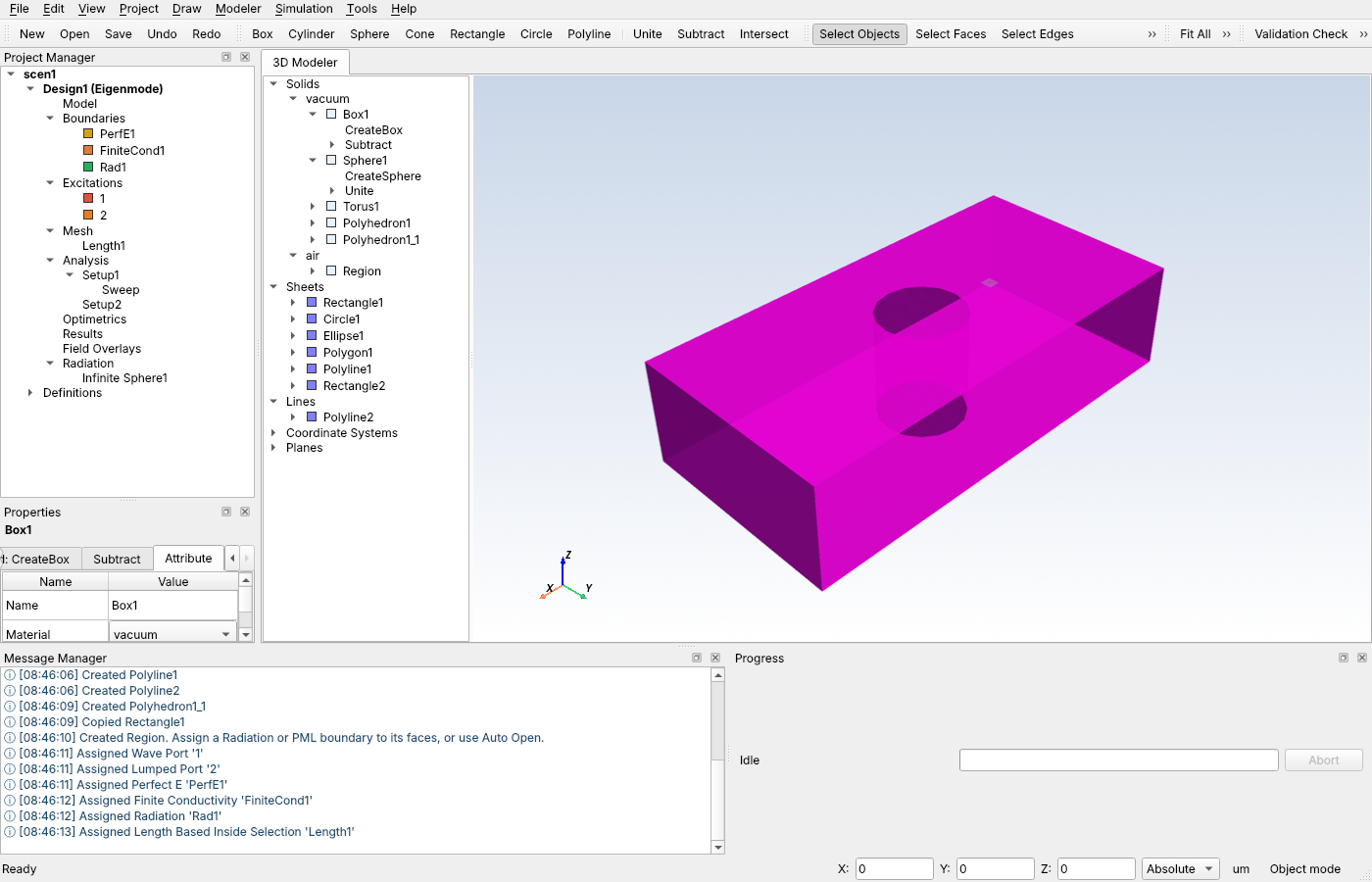 Hertzon 3D modeler with a microwave structure